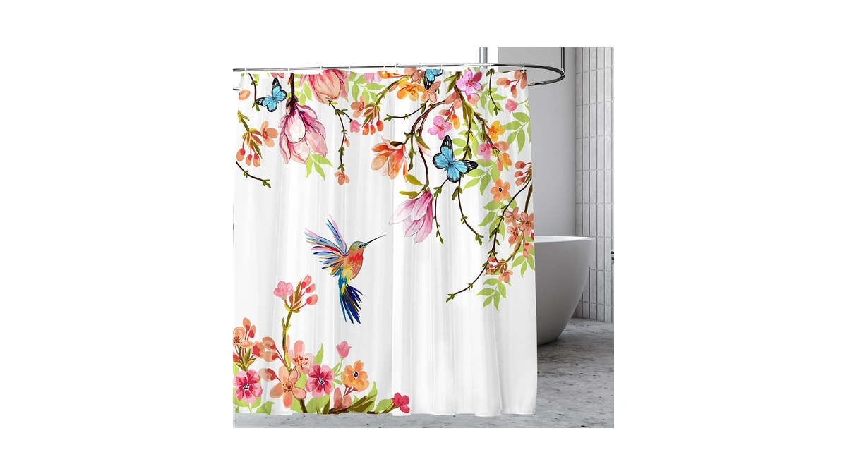 Amazon : Watercolor Hummingbird Floral Shower Cur
