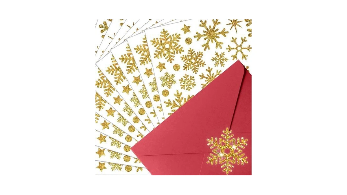 Christmas Envelope Seal Snowflake Sticker Glitter Xmas Winter Label Snowflake