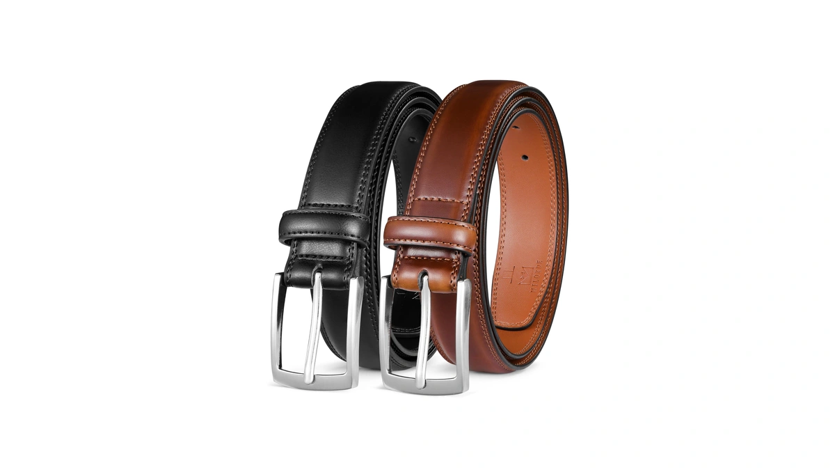 Milorde Men's Leather Dress Belt 2pack, Handmade, 100% Cow Leather,