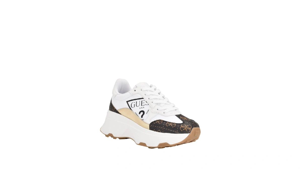 Guess Women's Calebb5 Sneaker, White/brown 145, 7