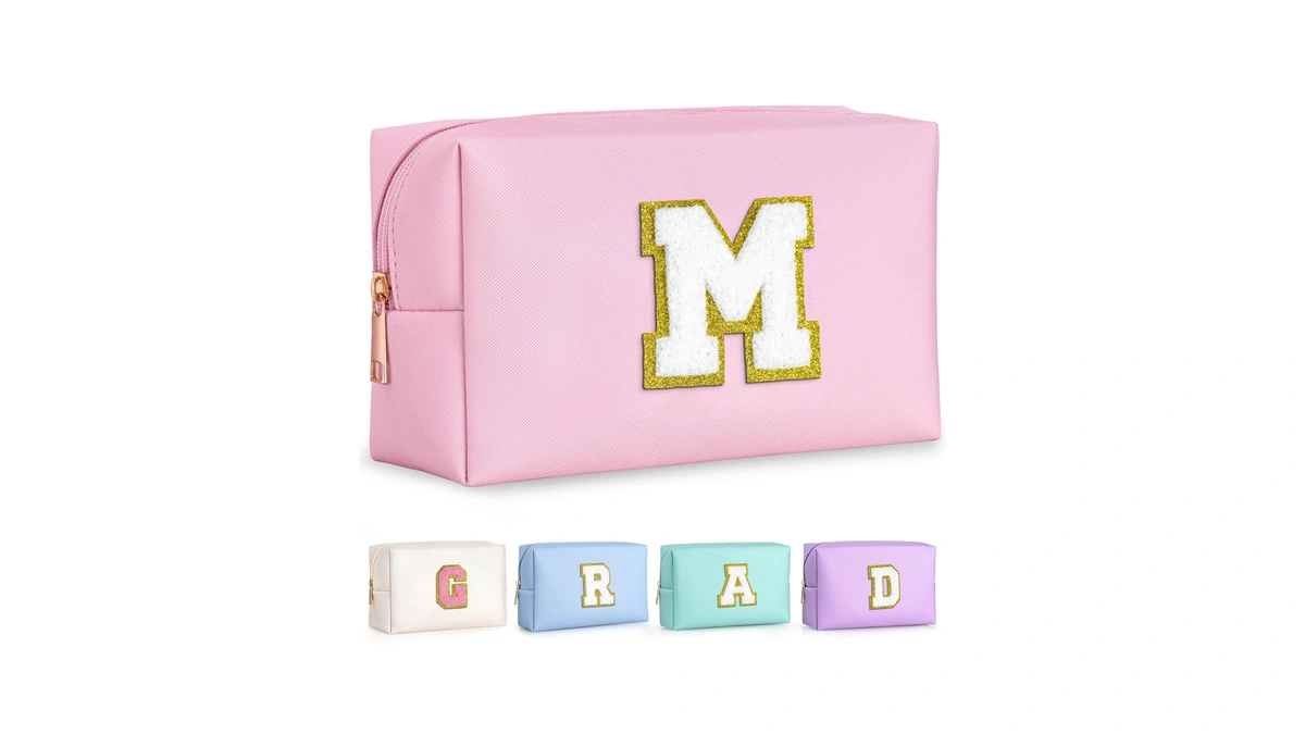 Topeast Initial Makeup Bag, Birthday Gifts For Women Girls, Pink