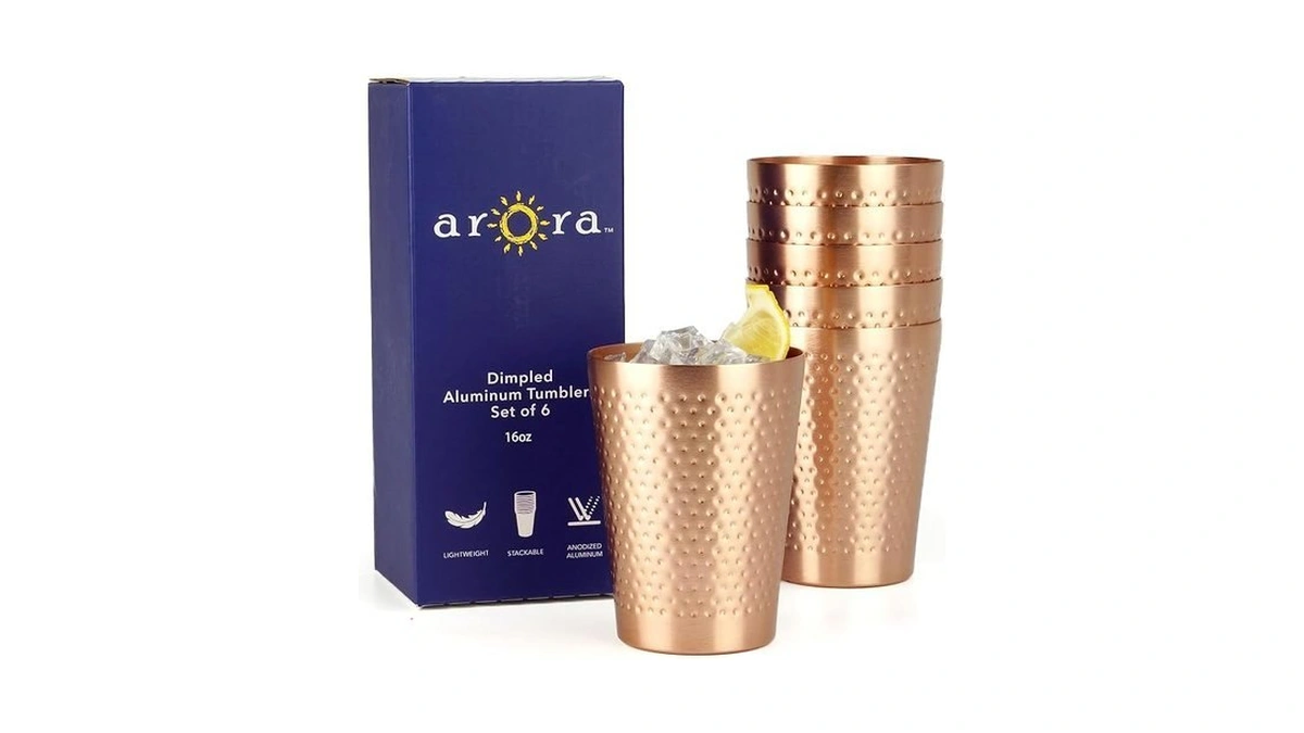 Arora Aluminum Metal Cups For Drinks, Metal Anodized Hammered Copper