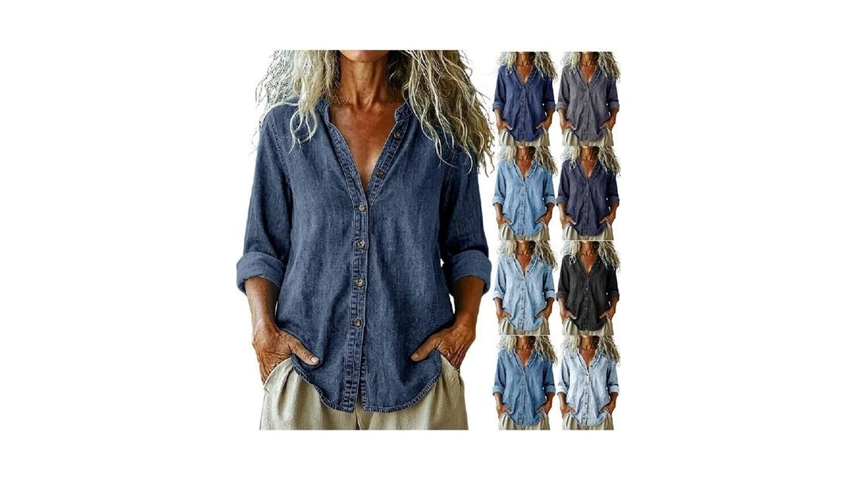 Furundly Denim Jacket For Women V Neck Jean Shacket Soft