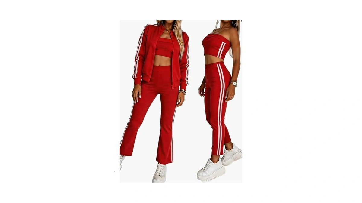 Womens 3 Piece Striped Track Suits Sets Long Sleeve Full