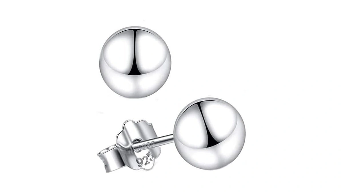 Ball Stud Earrings,925 Sterling Silver White Gold Plated Round Ball