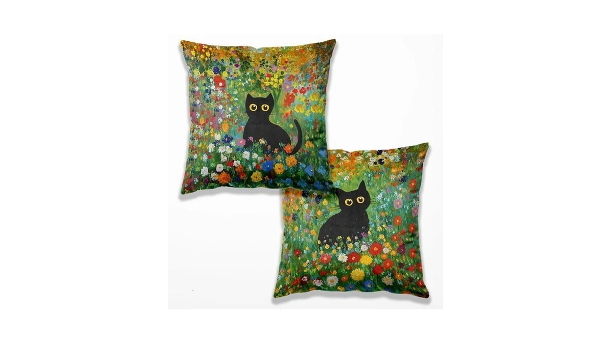 Topxmai Floral Black Cat Pillow Covers Set, Cat Mom Grandma