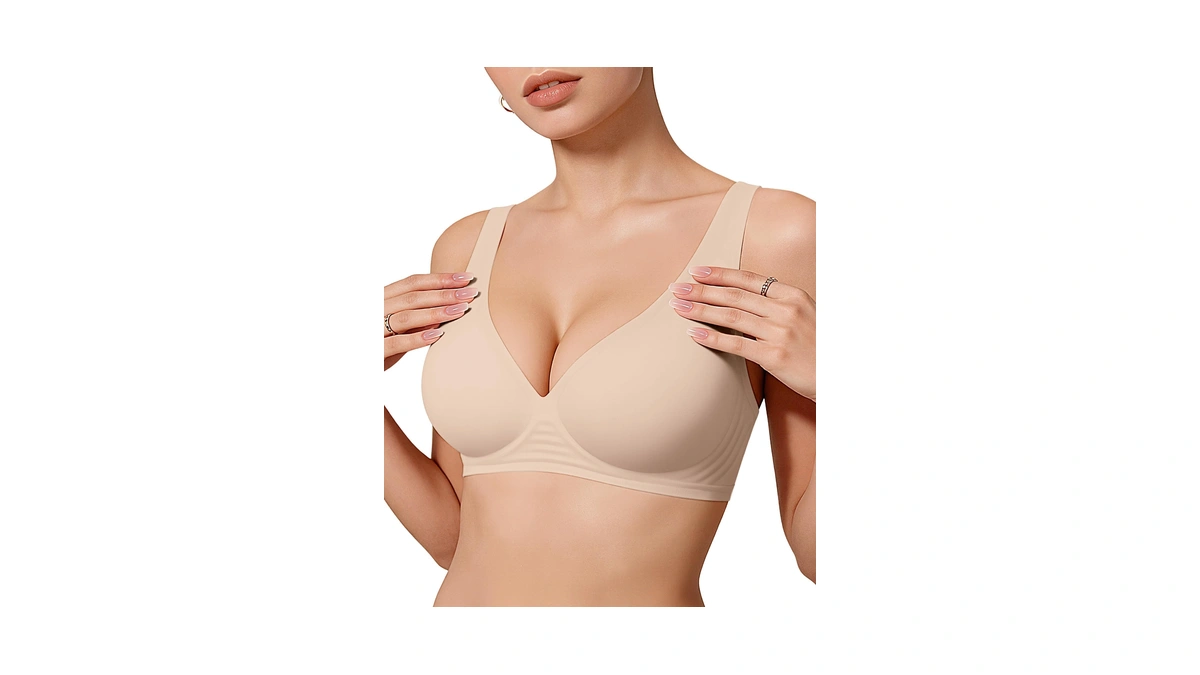 Oeak Womens Deep V Bras Wireless Comfortable Bra Supportive No