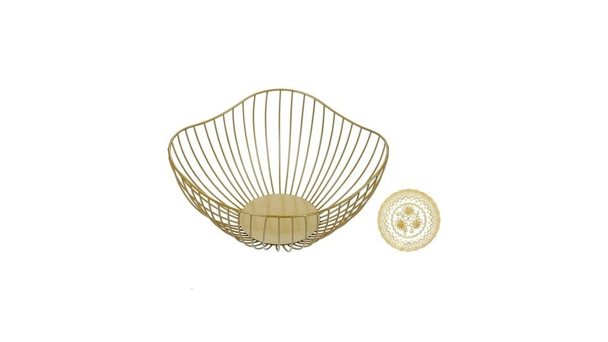 Ibwell Antique Curved Edge Fruit Basket For Kitchen Gold Wire