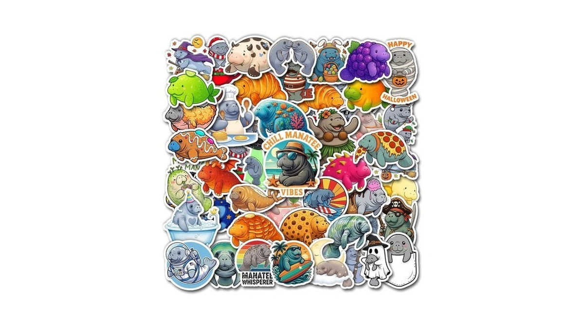 Hizily 50 Pcs Manatee Stickers Waterproof Sea Cow Vinyl Decal
