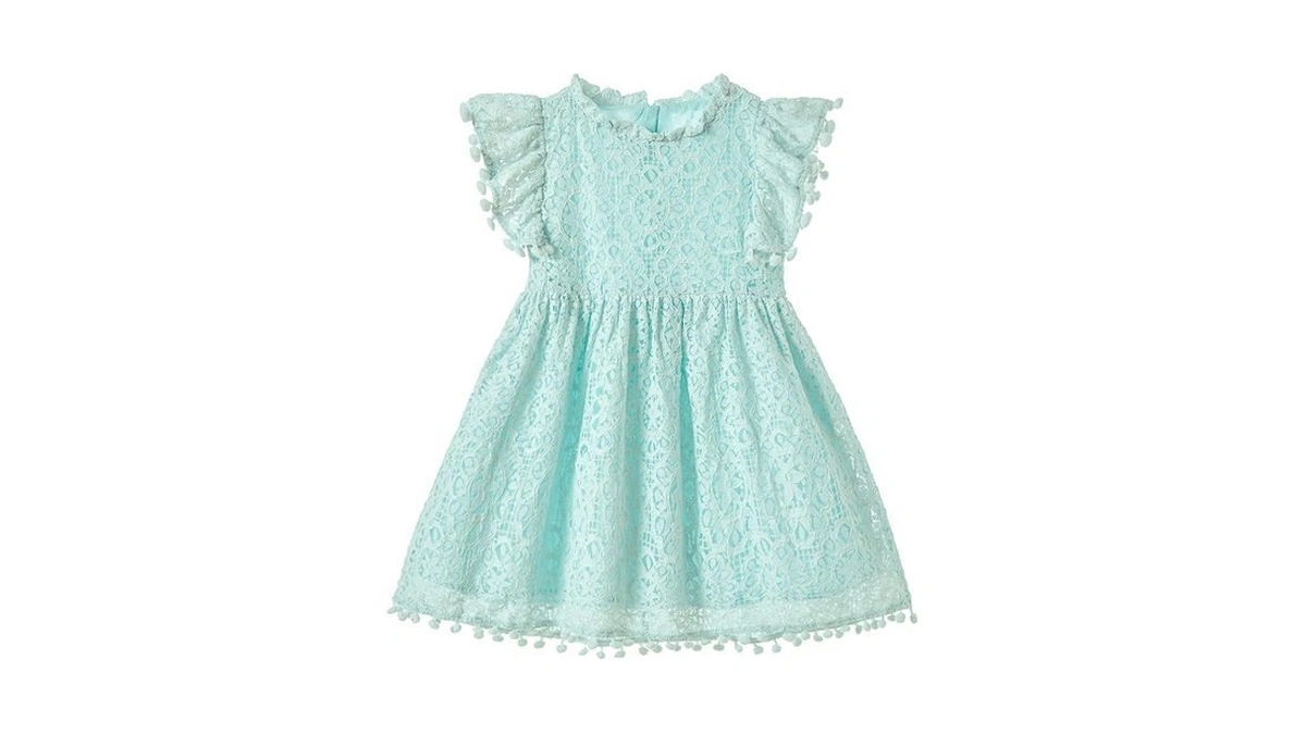 Niyage Toddler Girls Elegant Lace Pom Pom Flutter Sleeve Party