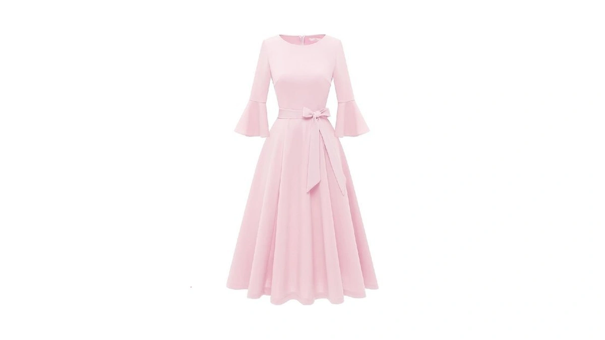 Homrain Women's Formal Pink Cocktail Dresses, Bell Sleeve Bridesmaid Wedding