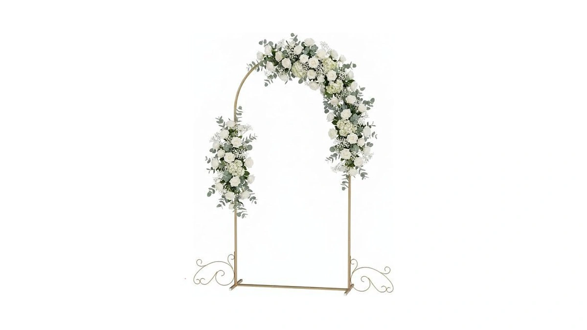 6.6ft Gold Metal Arch Backdrop Stand, Curved Wedding Arch With