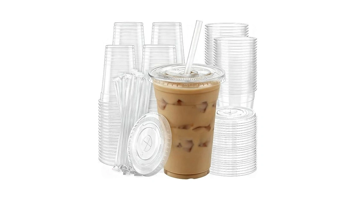 100 Pack 16 Oz Plastic Cups With Lids And Straws,