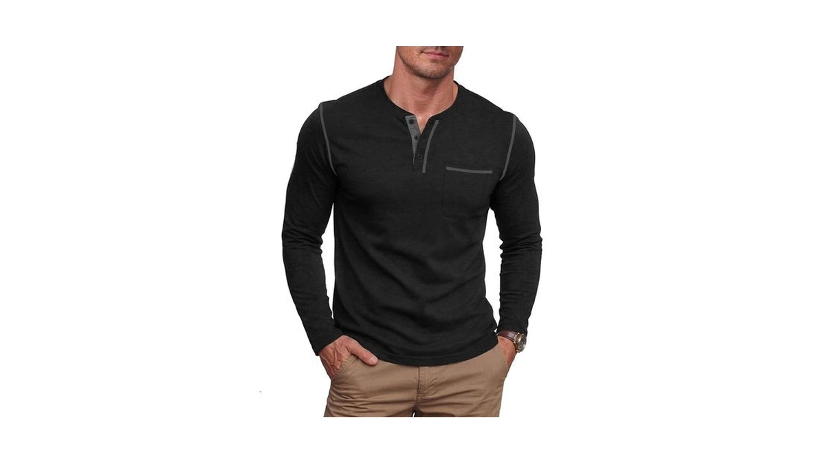 Nitagut Mens Long Sleeve Henley Shirts Slim Fit Cotton T-shirt