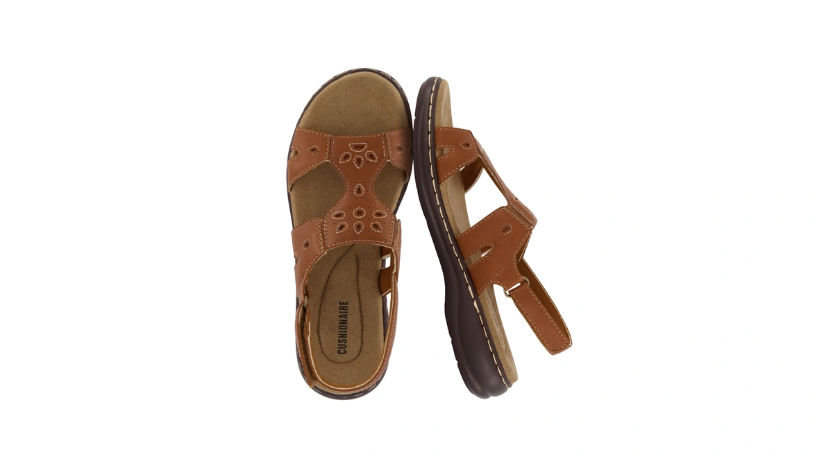 Cushionaire Briar Comfortable Womens Sandals, Flat Adjustable Slingback Sandals For