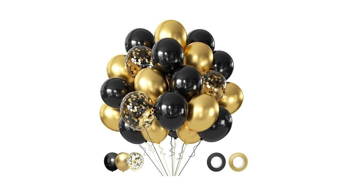 Laorei 50 Pcs Black And Metallic Gold Balloons 12 Inch
