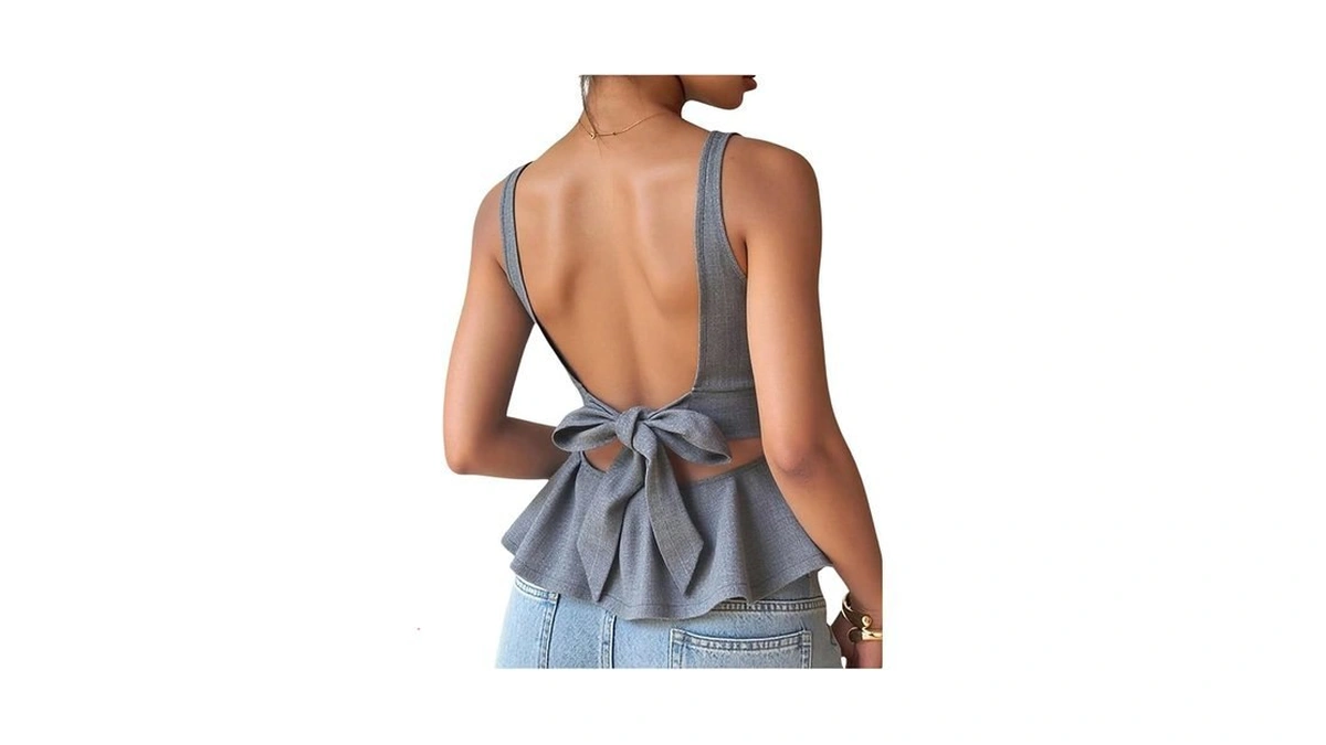 Verdusa Women's Bow Tie Backless Dressy Tops Ruffle Peplum Tank