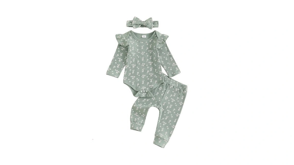 Baby Girl Fall Clothes Set Floral Print Long Sleeve Romper