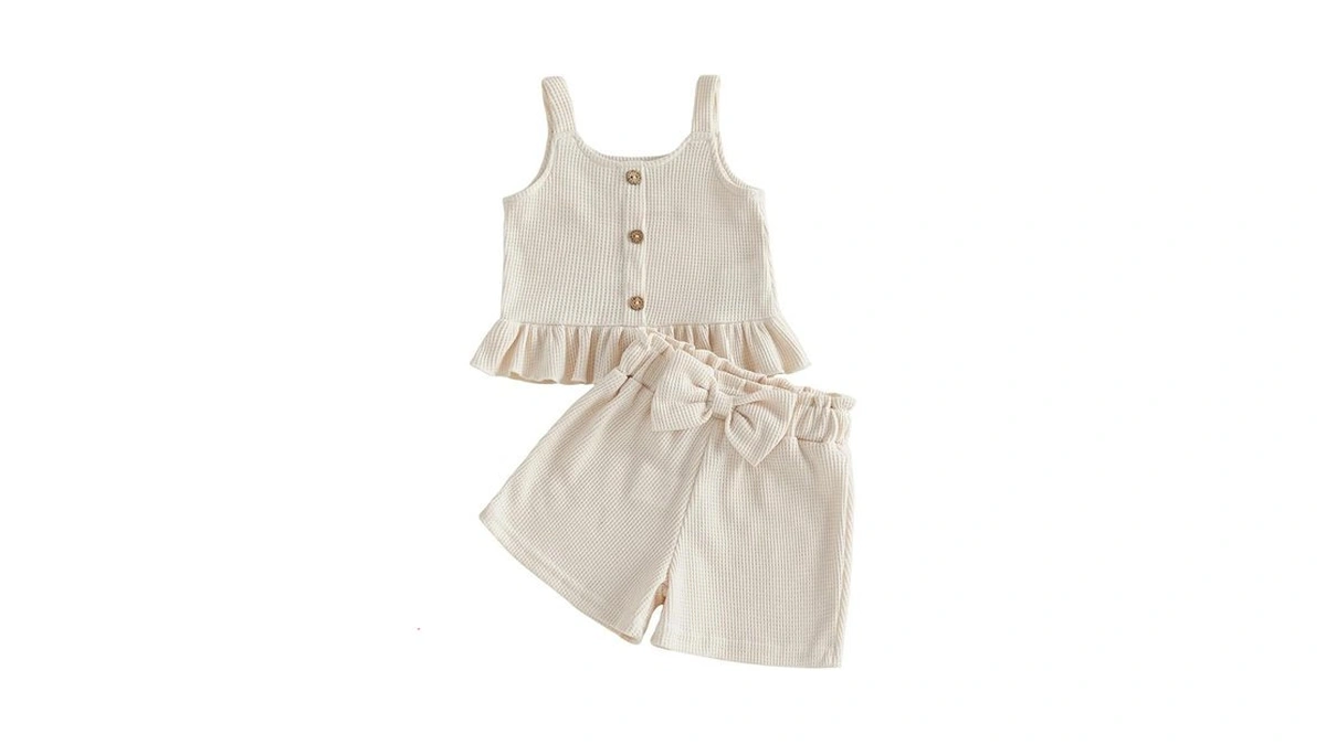 Allshope Toddler Baby Girl Summer Outfits Solid Color Waffle Sleeveless