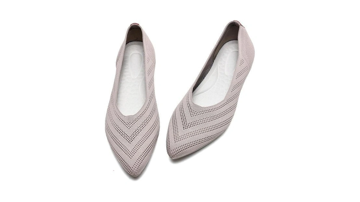 Buyrew Women's Wide Ballet Flats - Breathable Knit Pointed Toe