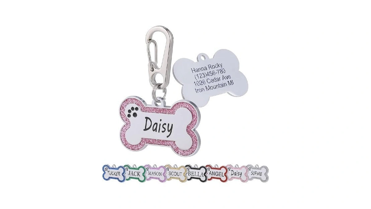 Aimeng Personalized Stainless Steel Pet Id Tags With Glittery Bone