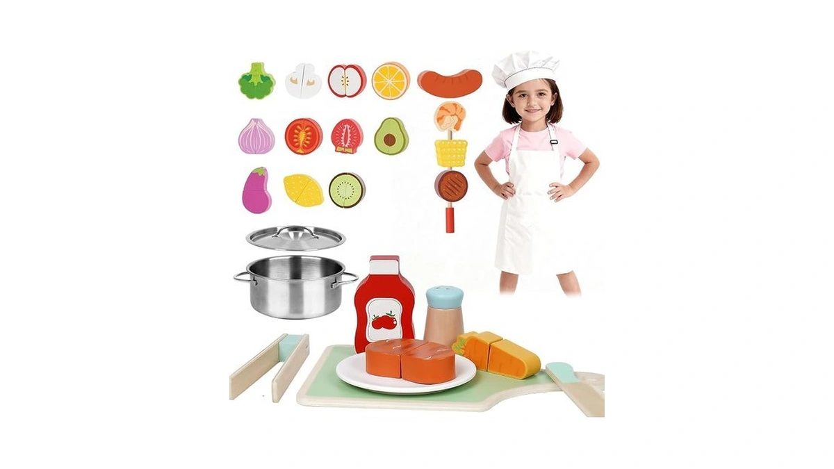 Edubebo Wooden Play Food Set For Toddlers,cutting Food For Preschool
