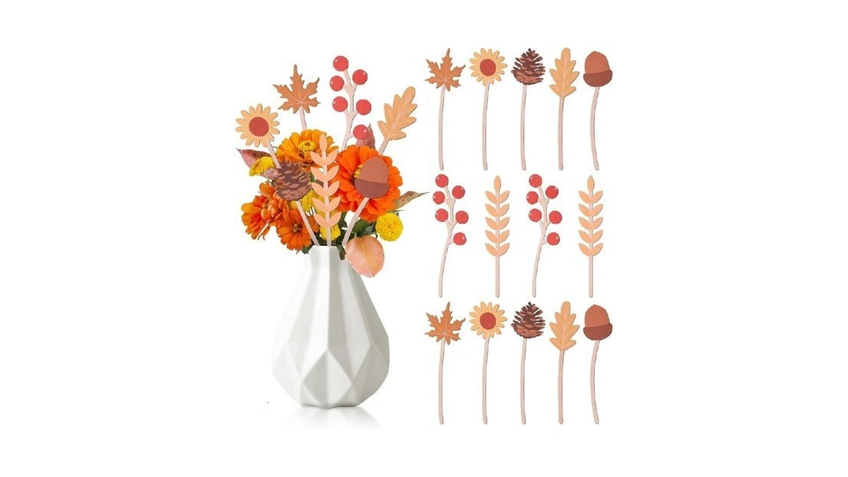 Ticiaga Autumn Leaves Wooden Picks - 14pcs Fall Maple Leaves