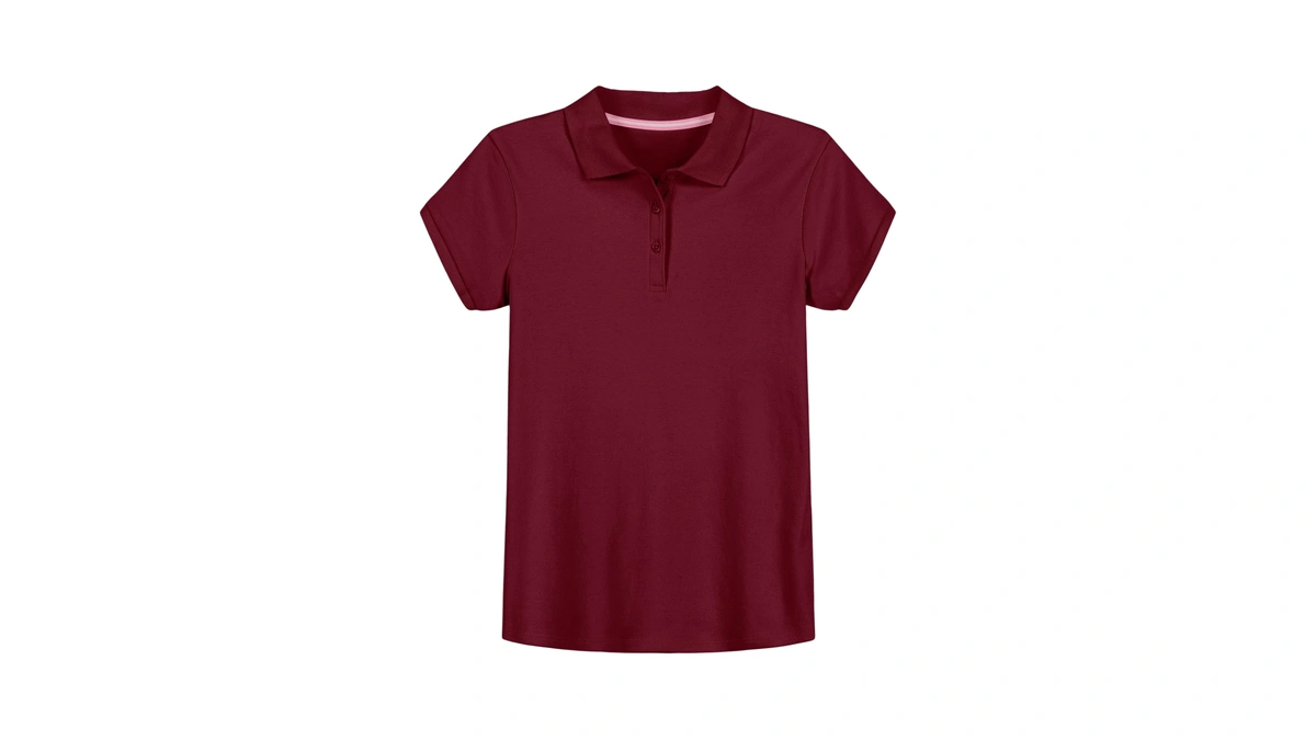 Izod Girls School Uniform Short Sleeve Interlock Polo Shirt, Burgundy,