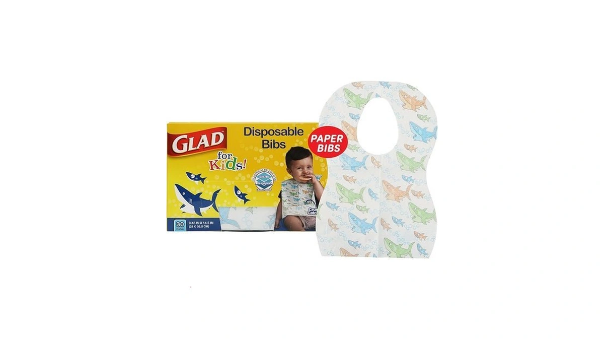 Glad For Kids Shark Disposable Paper Bibs With Crumb Catcher,