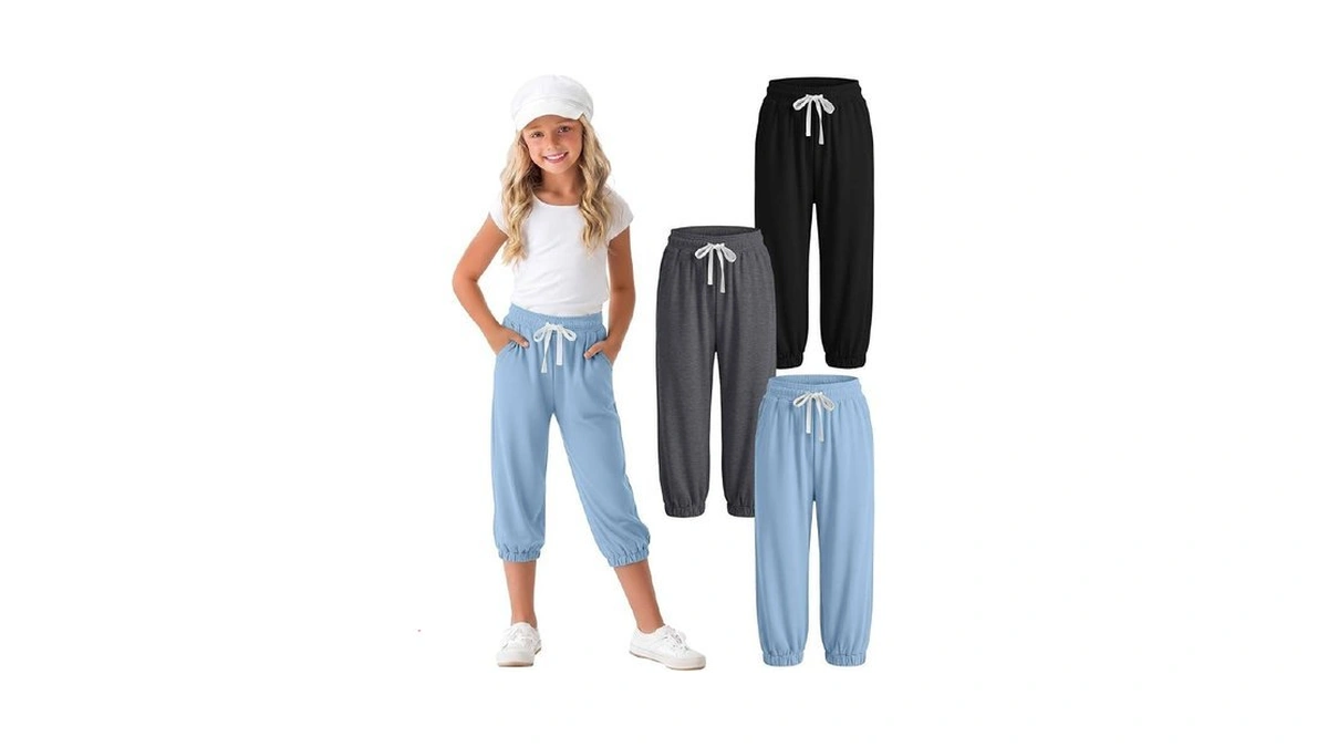 Lessonzoo 3-pack Girls Capri Pants Casual Sweatpants Cropped Jogger With
