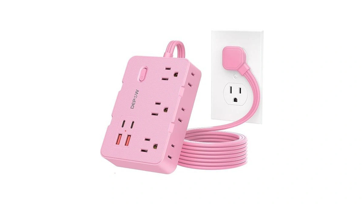 Depow Pink Power Strip, 5ft Extension Cord With 6 Ac