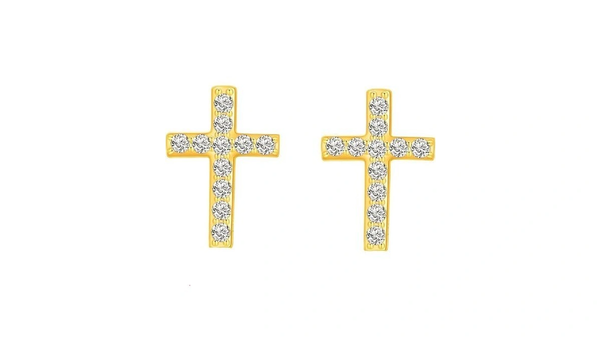 Cross Stud Earrings, Tiny Cz Paved Studs For Women Men,