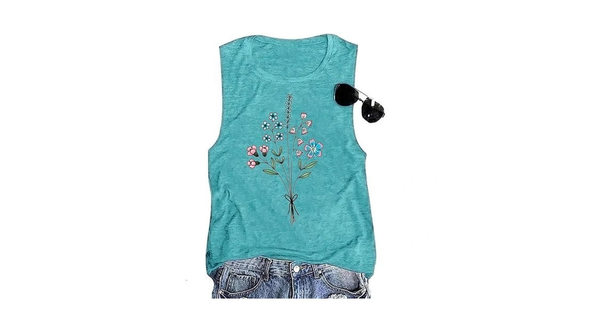 Womens Bouquet Graphic Tank Tops Cute Casual Sleeveless Tops Mint