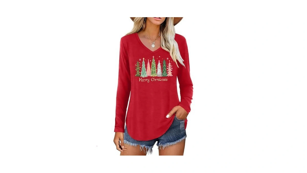 Christmas Shirts For Women: Merry Christmas Shirt Christma Tree Print