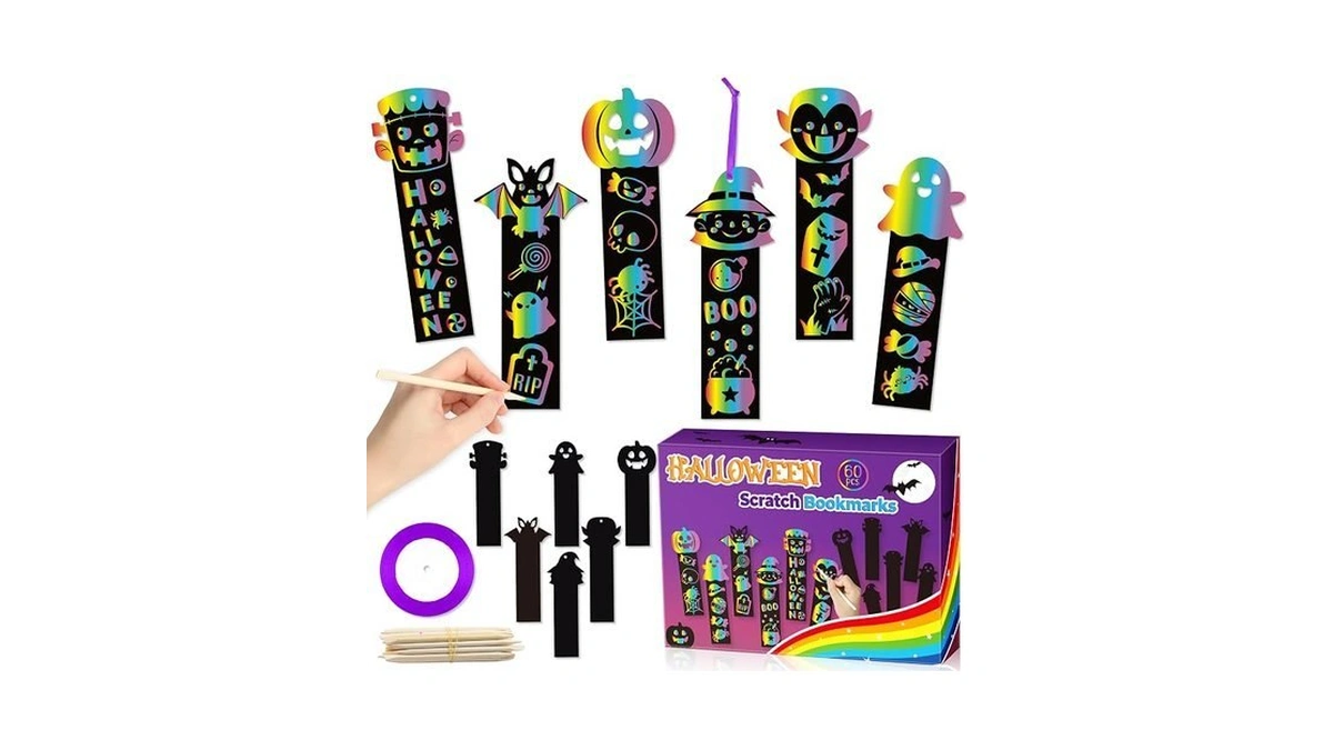 Beyumi 60pcs Halloween Scratch Bookmarks Gift Set For Kids Diy