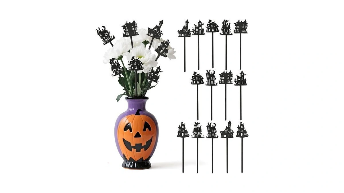 Ticiaga Halloween House Wooden Picks - 14pcs Haunted House Double-sided