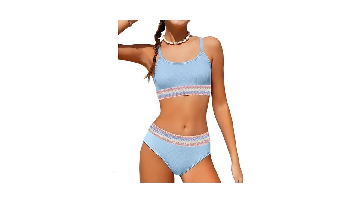 Weixinbuy Girls Swimsuit Size 14-16 Color Block Bikini Set Adjustable