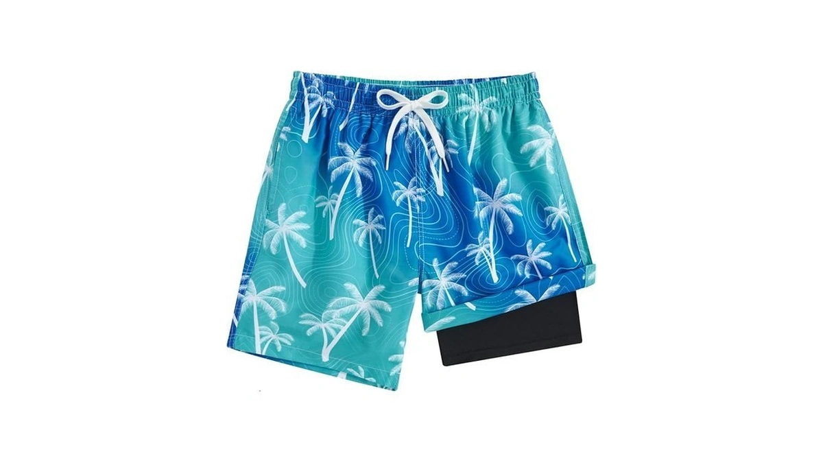 Swim Trunks For Boy's Blue Palm Tree Swim Shorts With