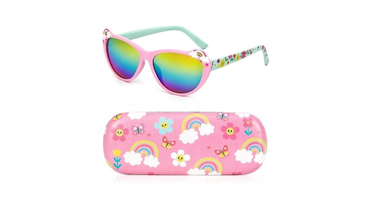 Beipegin Kids Rainbow Sunglasses For Girls With Eyeglasses Case For