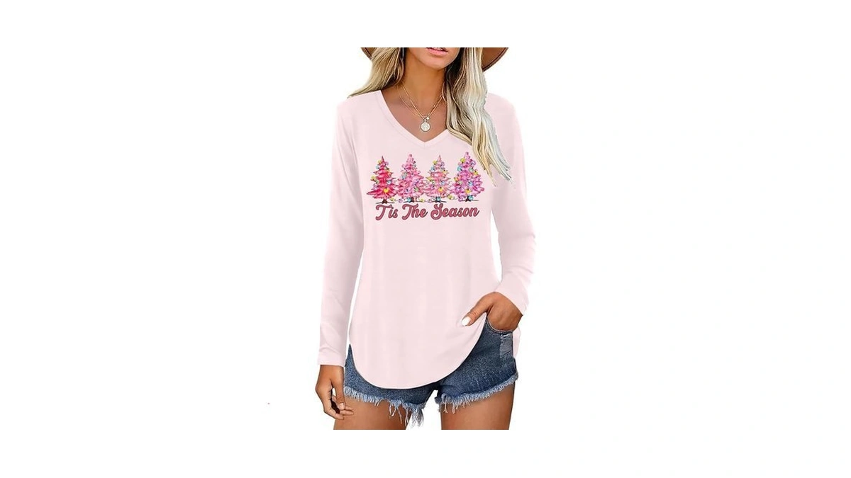 Christmas Shirts Women: Tis The Season Shirt Pink Christmas Tree
