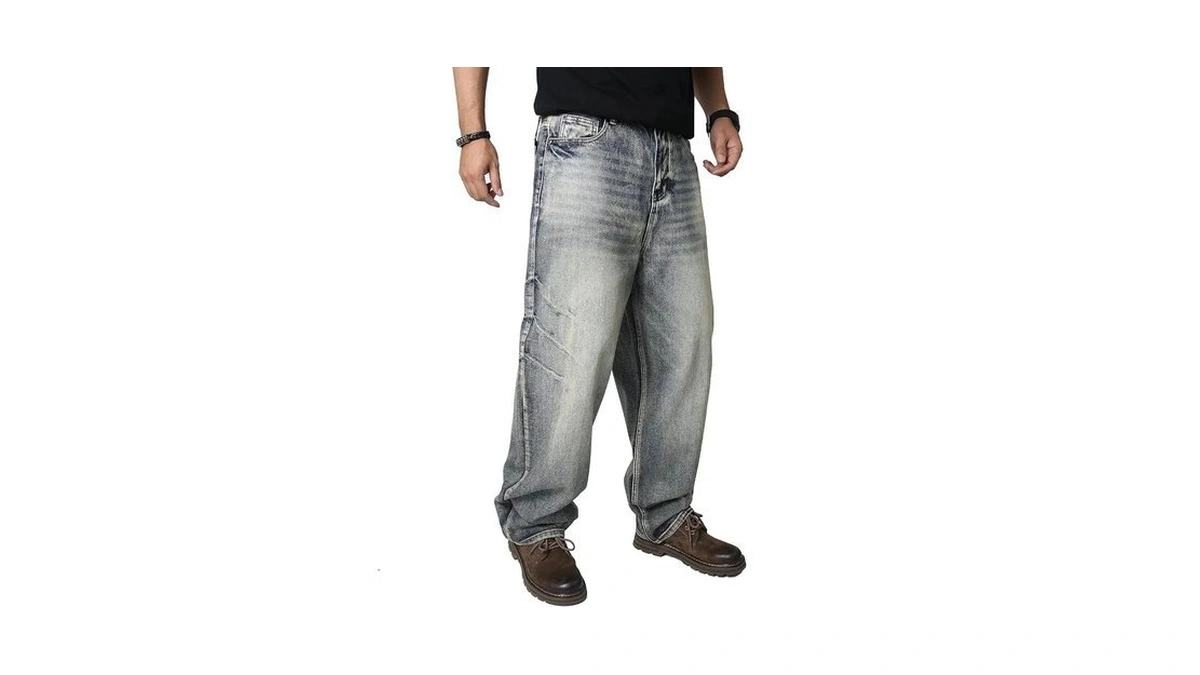 Aititia Men's Wash Wide Leg Baggy Jeans (36, 9503 Medium