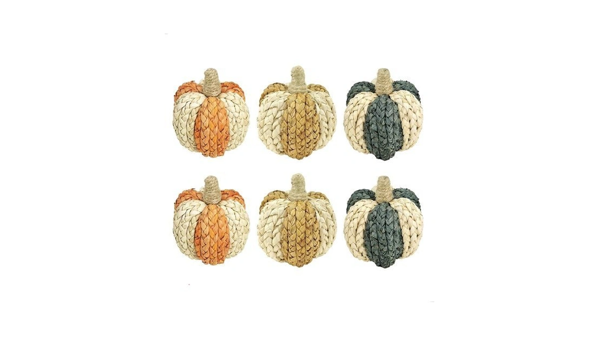 Naturevibe 4.3 Inch Fall Multicolor Braided Cornhusk Pumpkin Decor Set
