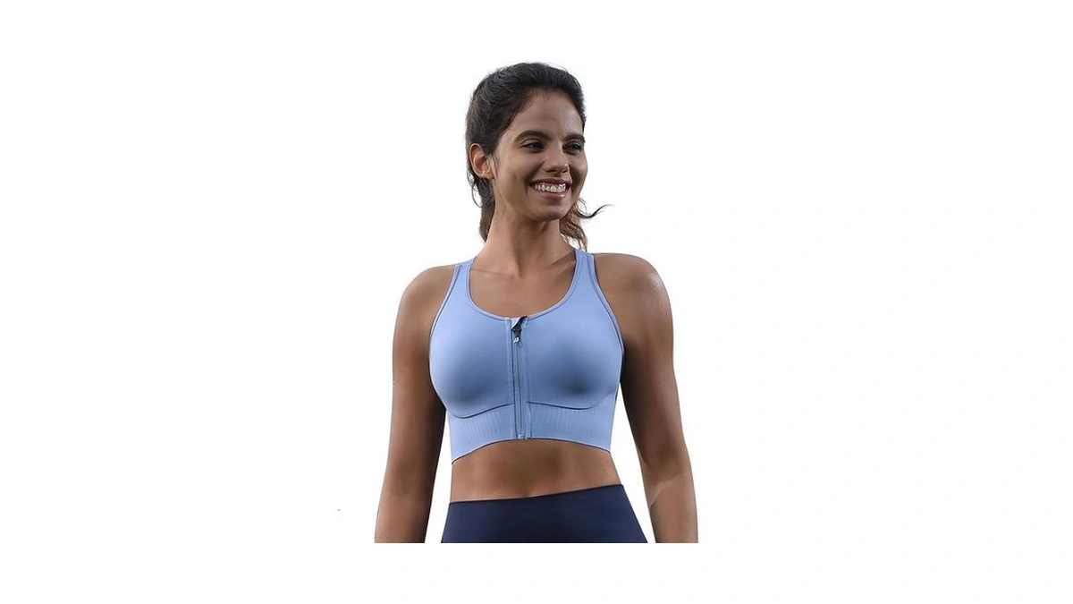 Cordaw Front Zipper Racerback Sports Bra For Women, High Impact