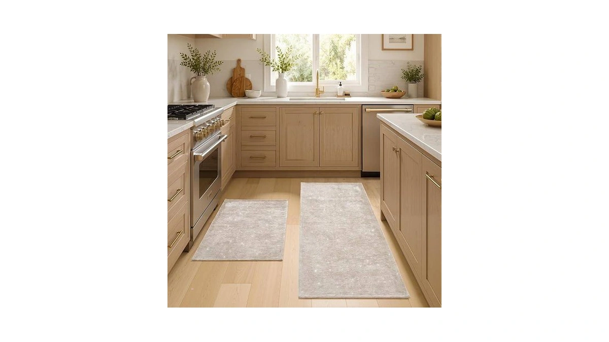 Ukiss 2pcs Large Bath Mats, Shiny Chenille, Non Slip Bath