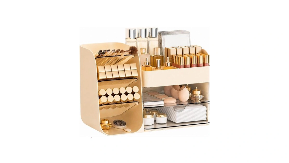 Kqjs Makeup Organizer Countertop With 2 Drawers, Large Capacity Make