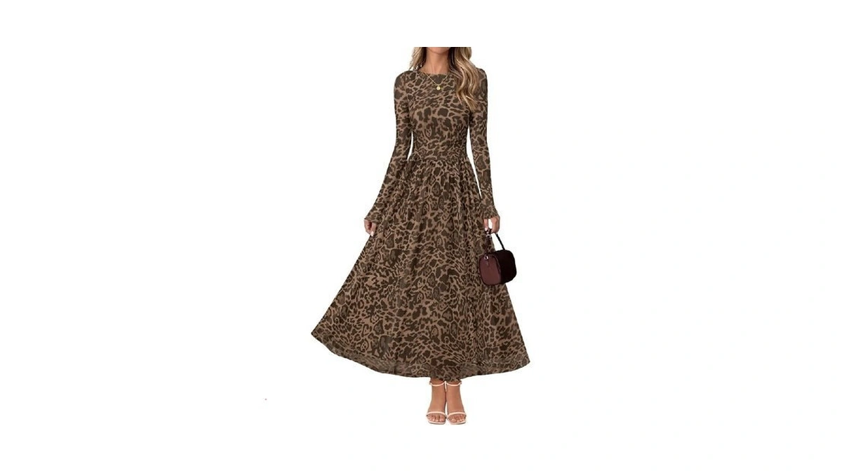 Merokeety Womens Long Sleeve Wedding Guest Maxi Dress, Leopard, Xxl