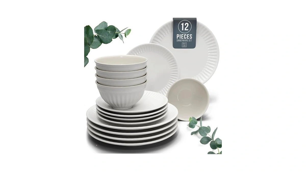 Stoneware Dinnerware Set For 4 People Hygge 12-piece - Elegant