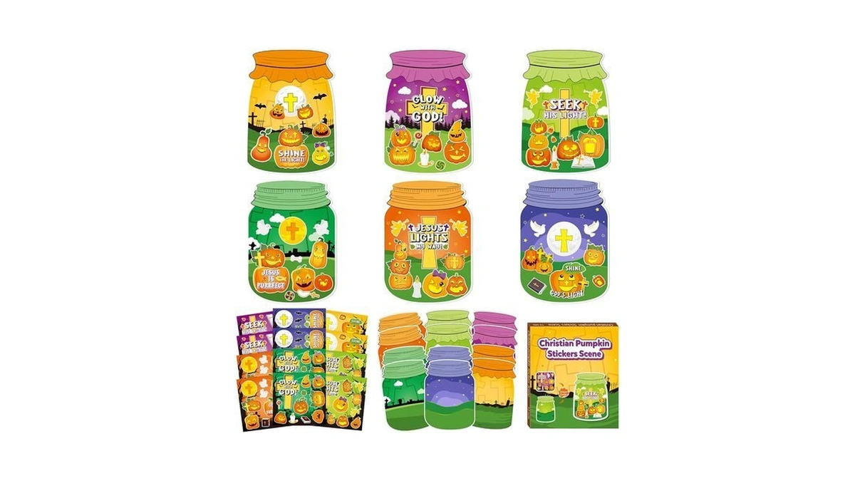 Cy2side Pumpkin Religious Jar Scene Sticker - 12 Set Halloween