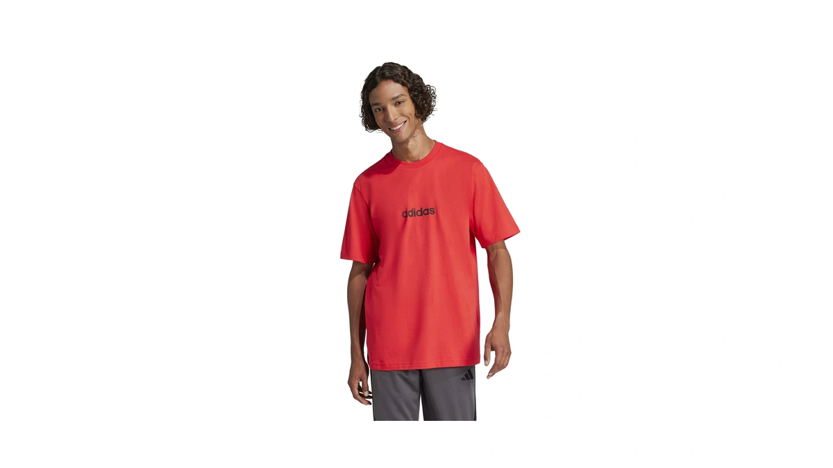 Adidas Men's Essentials Linear Sportswear Sportswear T-shirt, Pure Ruby/black, X-large
