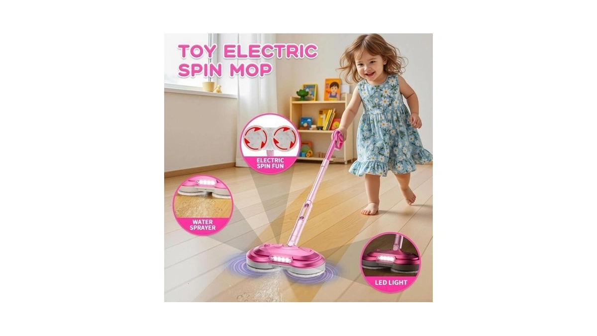 Blaxtem Kids Electric Spray Spin Mop Toy, Rechargeable Cordless Electric